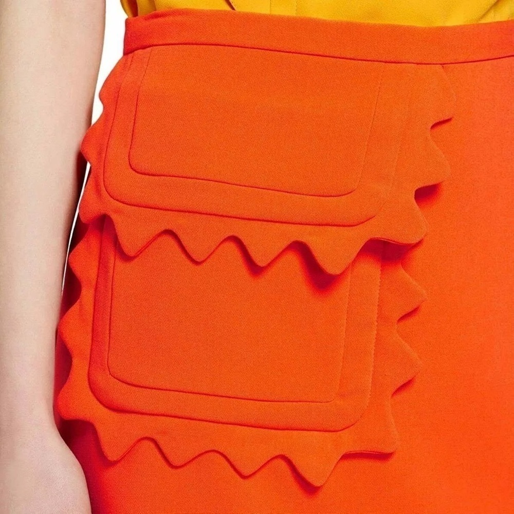 VICTORIA BECKHAM Orange Twill Mini Skirt Scallop Trim Pocket Large - Picture 3 of 10